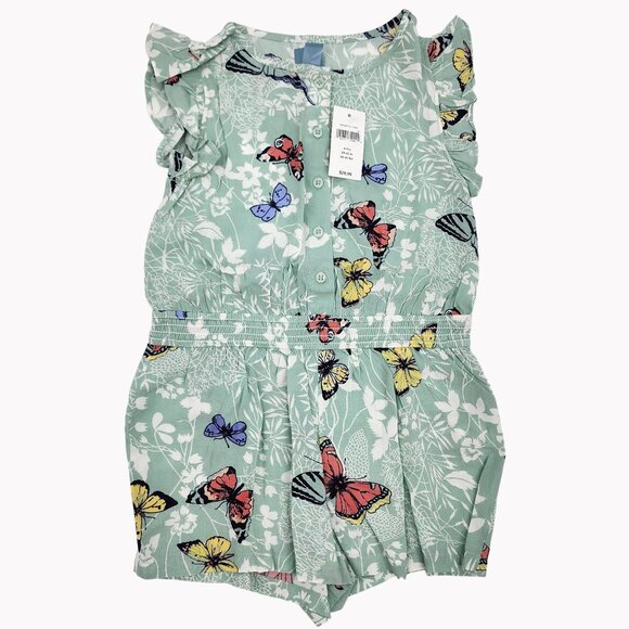 Baby Gap Toddler Girls Green Butterfly Print Ruffled Romper 4 Years NEW - Picture 1 of 6